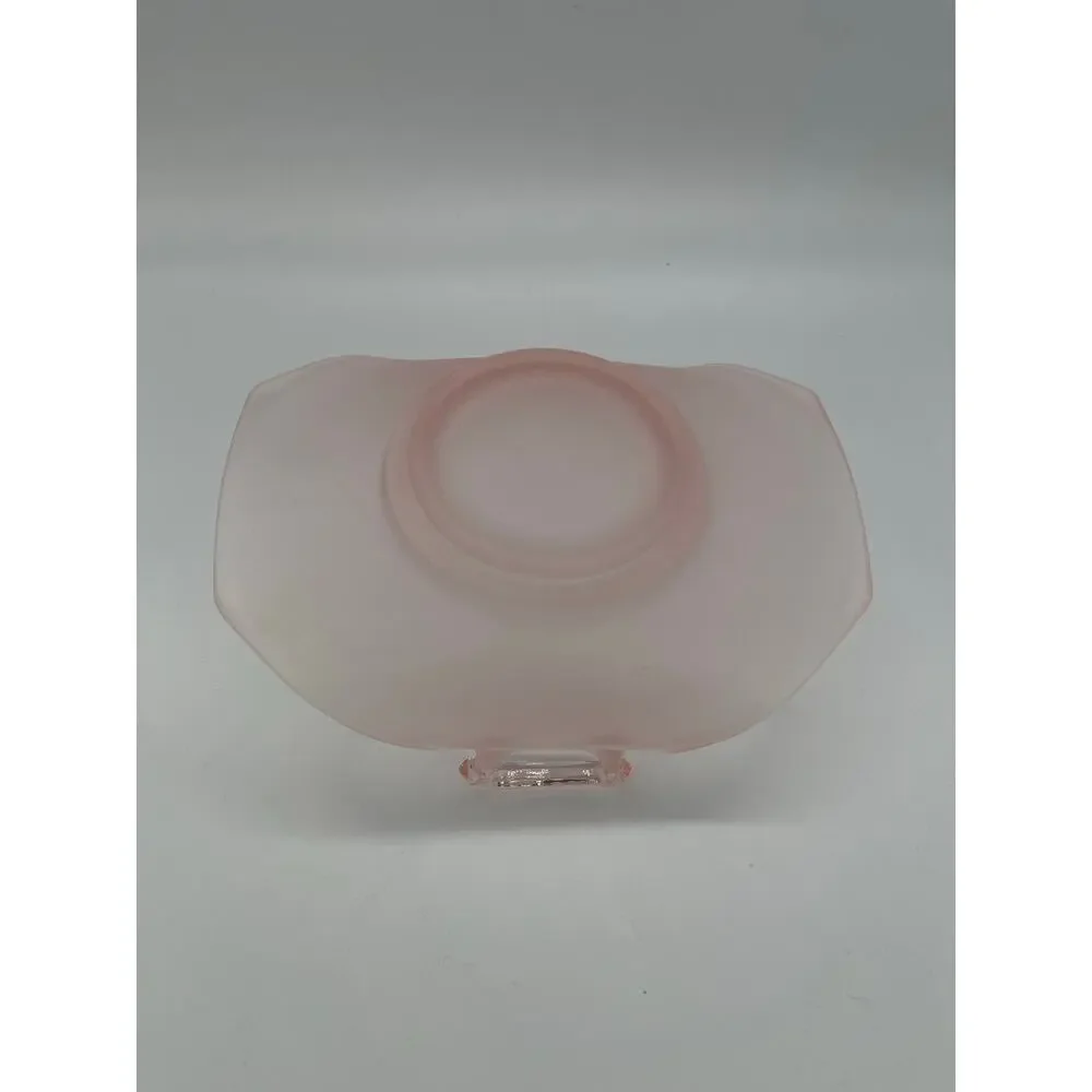 Lancaster Frosted Pink Satin Depression Glass Basket with Handles